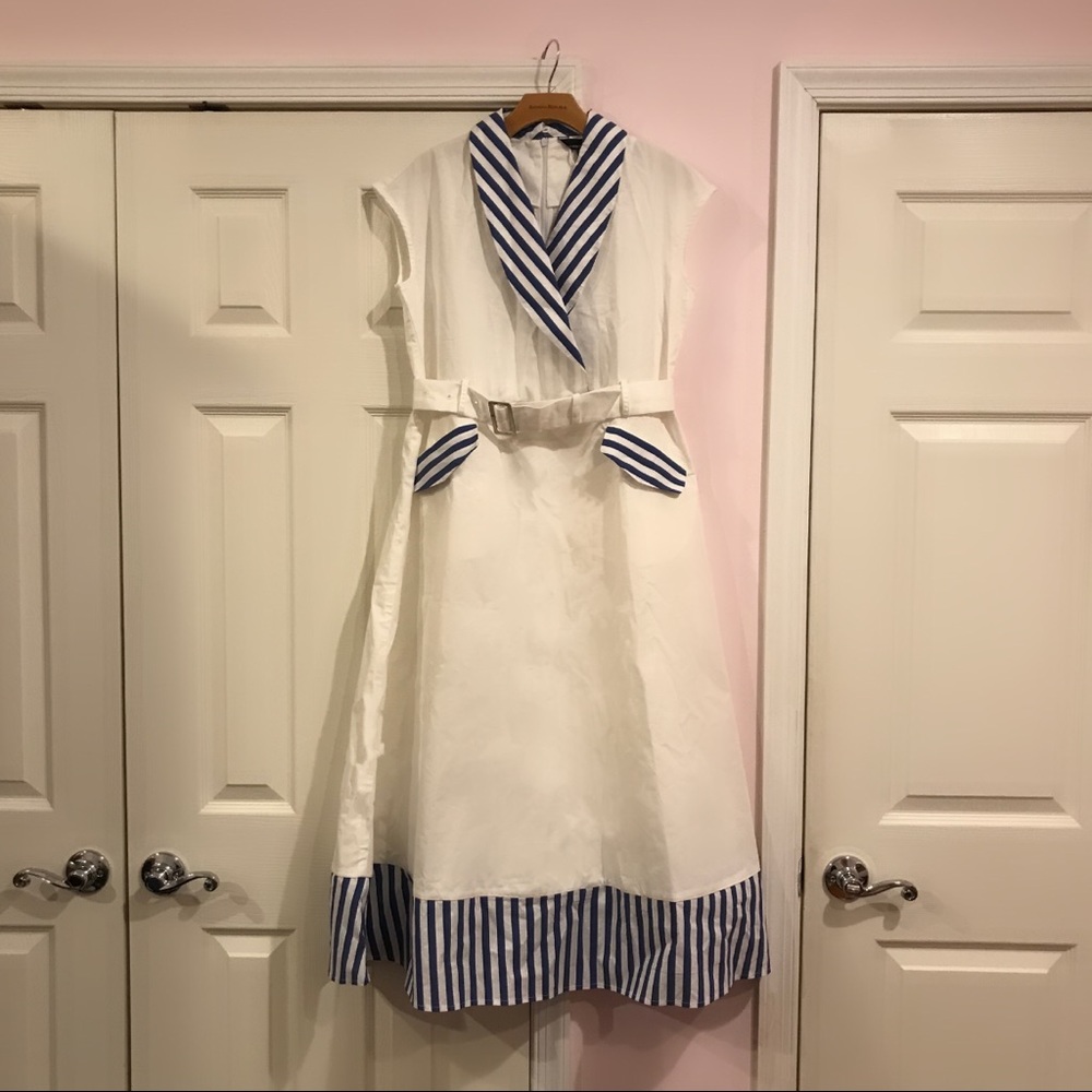 🆕 Hitch Reap®️Navy Stripe Romantic Dress. NWT!